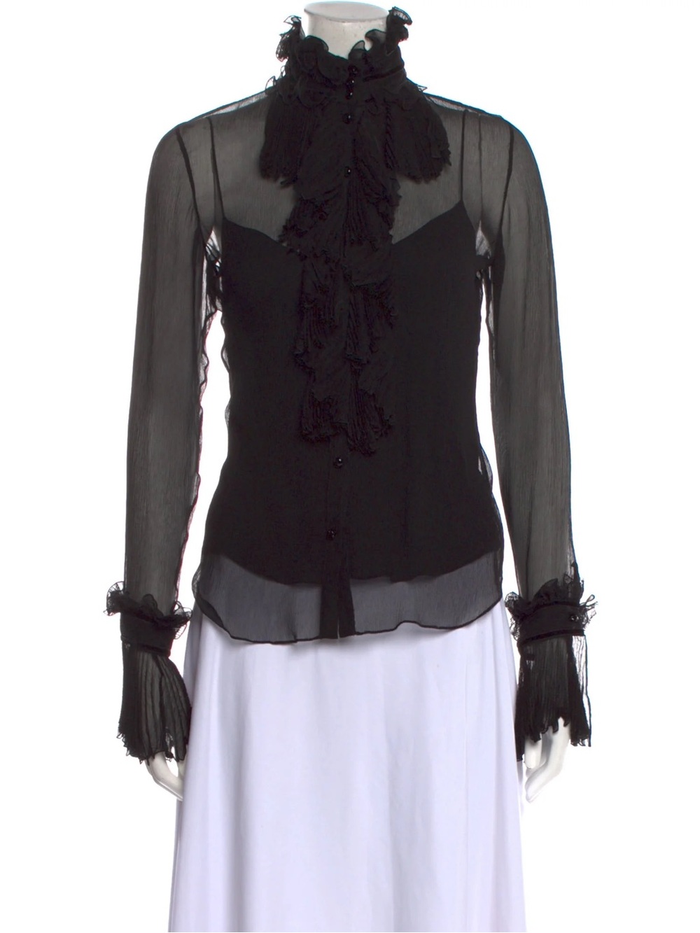 Ralph Lauren Black Label silk ruffle button down blouse black S - Picture 2 of 14